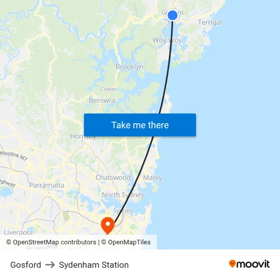 Gosford to Sydenham Station map