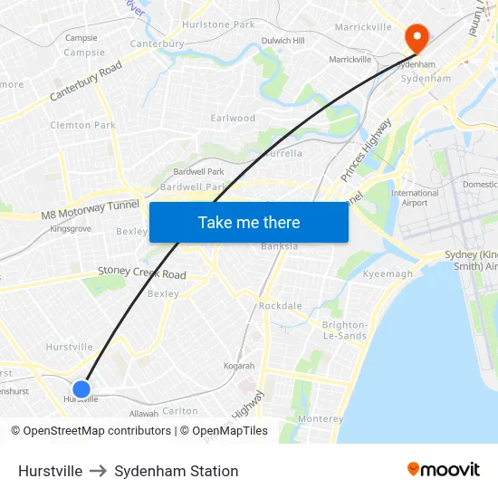 Hurstville to Sydenham Station map