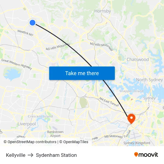 Kellyville to Sydenham Station map