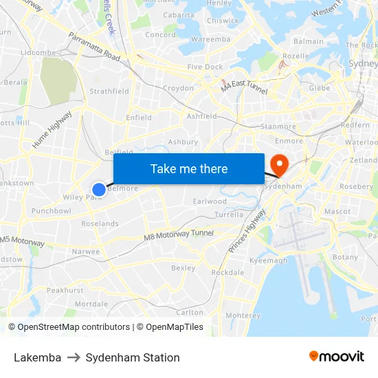 Lakemba to Sydenham Station map