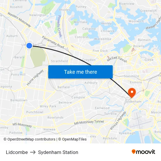 Lidcombe to Sydenham Station map