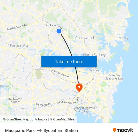 Macquarie Park to Sydenham Station map