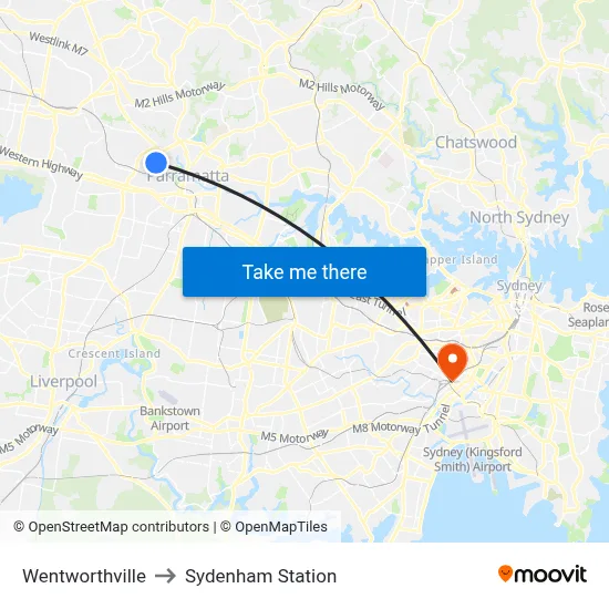 Wentworthville to Sydenham Station map
