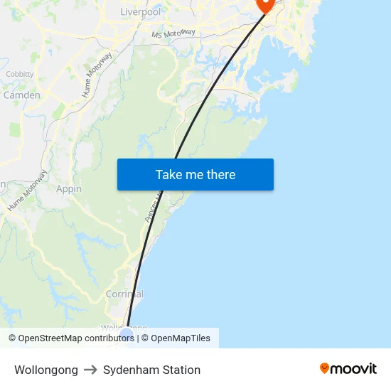 Wollongong to Sydenham Station map