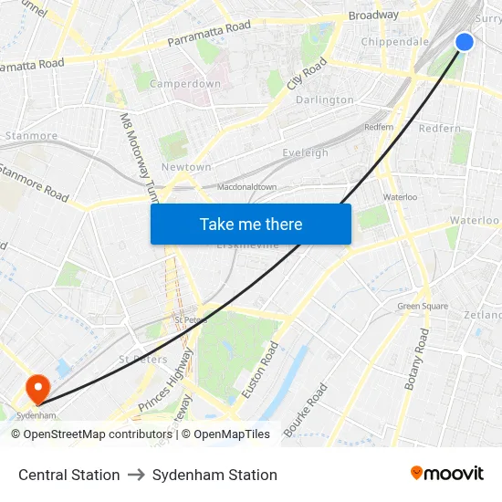 Central Station to Sydenham Station map