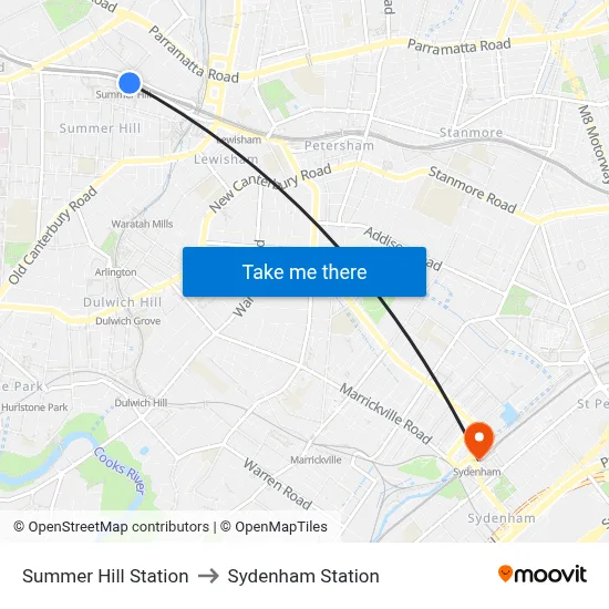 Summer Hill Station to Sydenham Station map