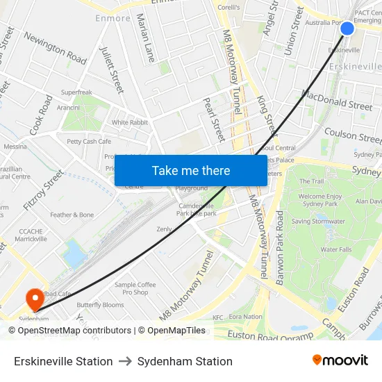 Erskineville Station to Sydenham Station map