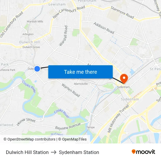 Dulwich Hill Station to Sydenham Station map