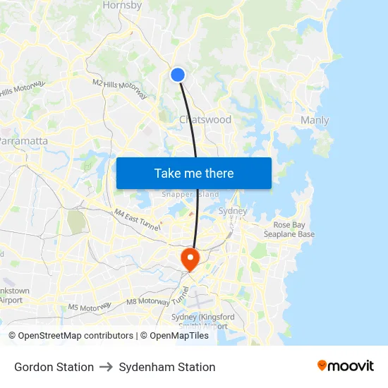 Gordon Station to Sydenham Station map