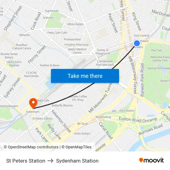 St Peters Station to Sydenham Station map