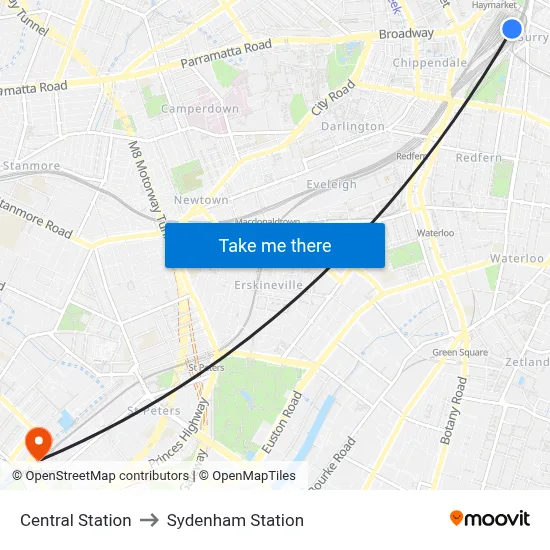 Central Station to Sydenham Station map