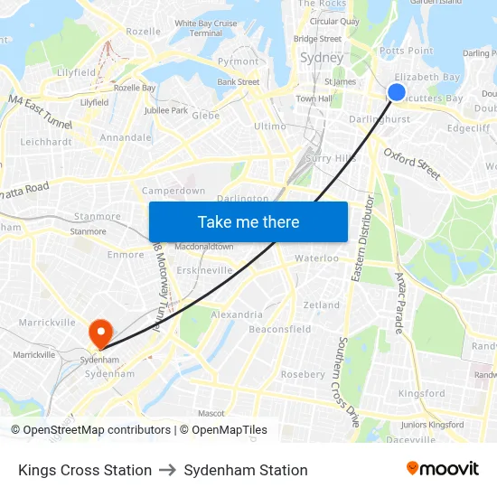 Kings Cross Station to Sydenham Station map