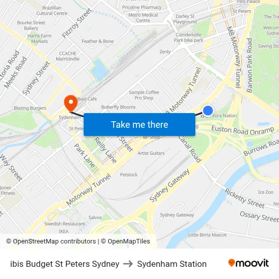 ibis Budget St Peters Sydney to Sydenham Station map