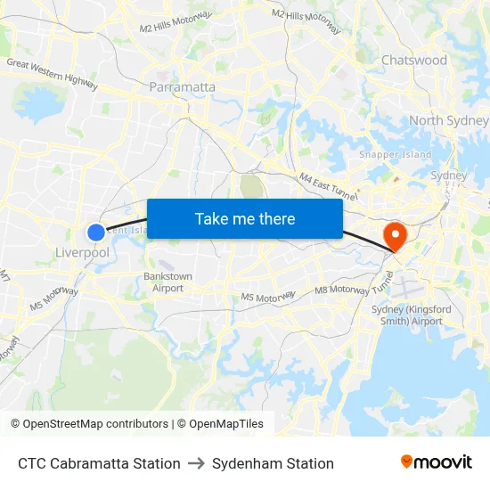 CTC Cabramatta Station to Sydenham Station map