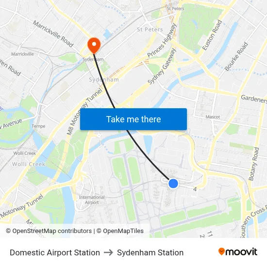 Domestic Airport Station to Sydenham Station map