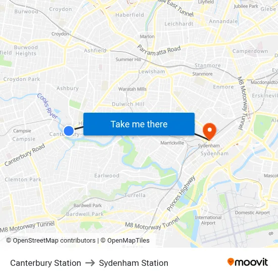 Canterbury Station to Sydenham Station map