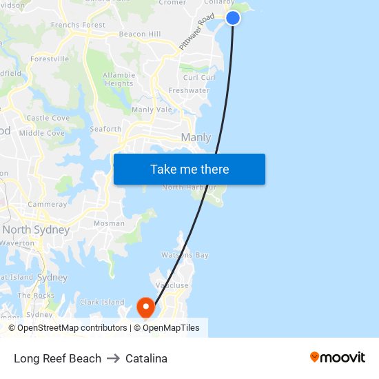 Long Reef Beach to Catalina map