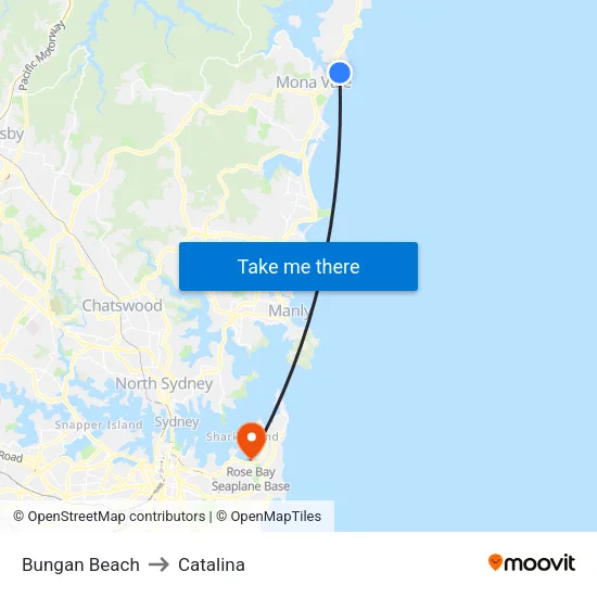 Bungan Beach to Catalina map