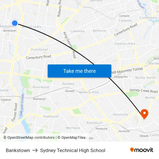 Bankstown to Sydney Technical High School map