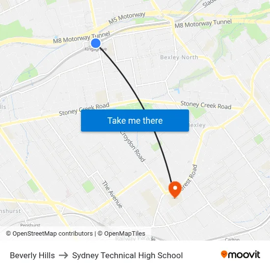 Beverly Hills to Sydney Technical High School map