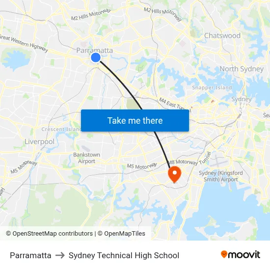 Parramatta to Sydney Technical High School map