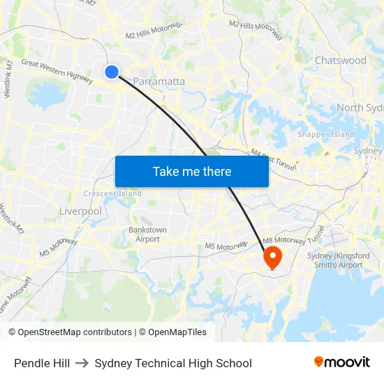Pendle Hill to Sydney Technical High School map