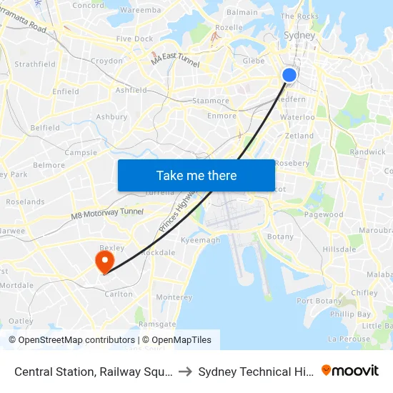 Central Station, Railway Square, Stand M to Sydney Technical High School map