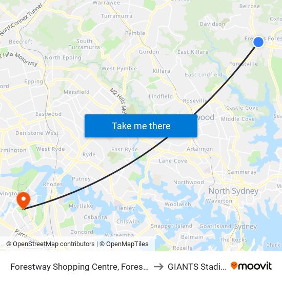Forestway Shopping Centre, Forest Way to GIANTS Stadium map