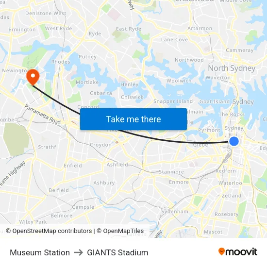 Museum Station to GIANTS Stadium map