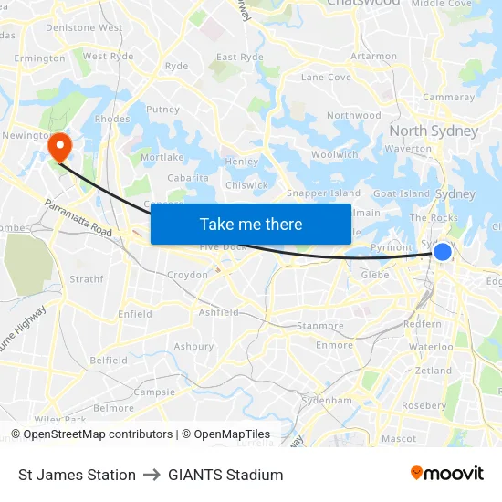 St James Station to GIANTS Stadium map