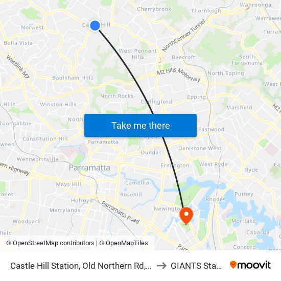 Castle Hill Station, Old Northern Rd, Stand C to GIANTS Stadium map