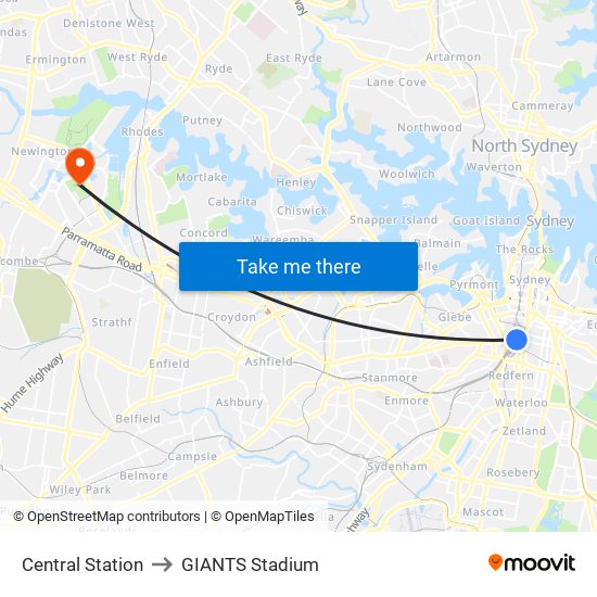 Central Station to GIANTS Stadium map