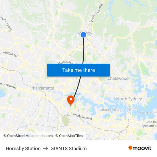 Hornsby Station to GIANTS Stadium map