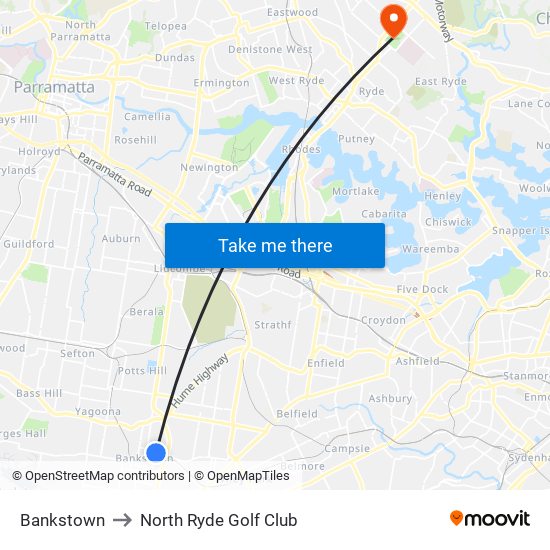 Bankstown to North Ryde Golf Club map