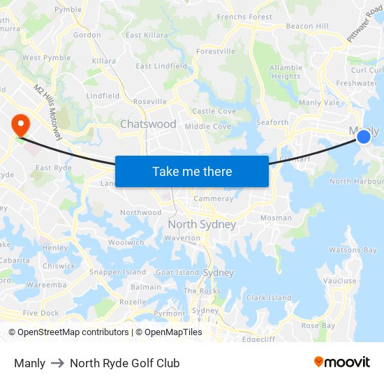 Manly to North Ryde Golf Club map