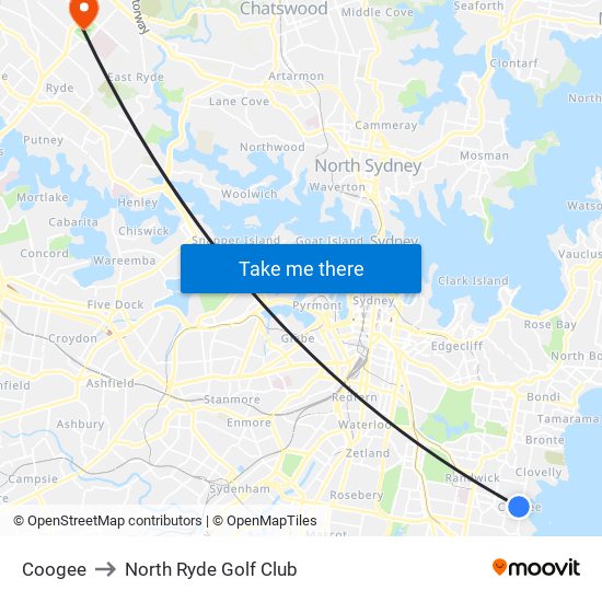 Coogee to North Ryde Golf Club map