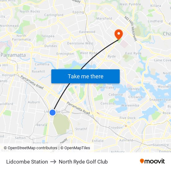 Lidcombe Station to North Ryde Golf Club map