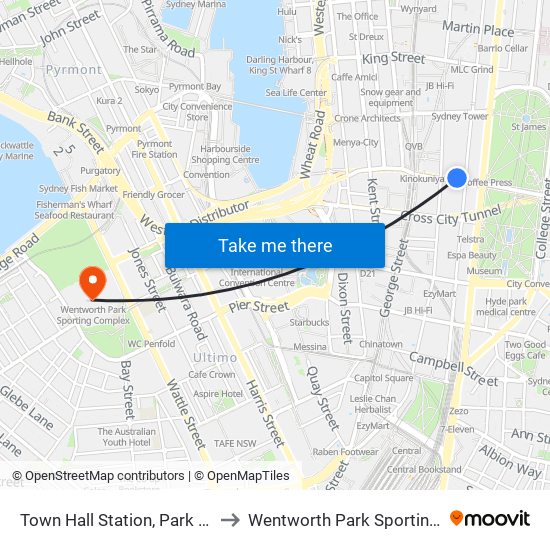 Town Hall Station, Park St, Stand G to Wentworth Park Sporting Complex map