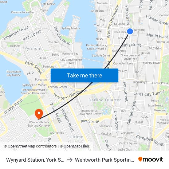 Wynyard Station, York St, Stand G to Wentworth Park Sporting Complex map