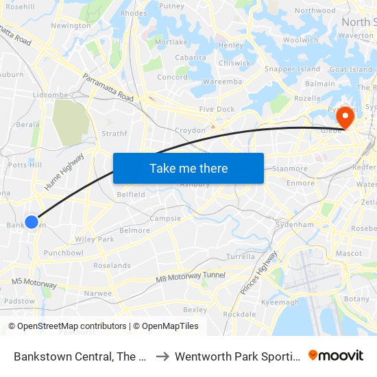 Bankstown Central, The Mall, Stand C to Wentworth Park Sporting Complex map