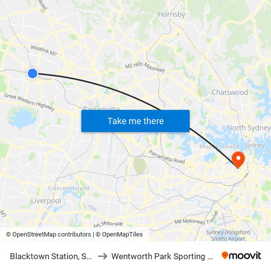 Blacktown Station, Stand M to Wentworth Park Sporting Complex map