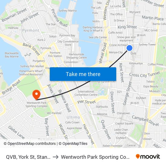 QVB, York St, Stand D to Wentworth Park Sporting Complex map