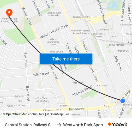 Central Station, Railway Square, Stand M to Wentworth Park Sporting Complex map