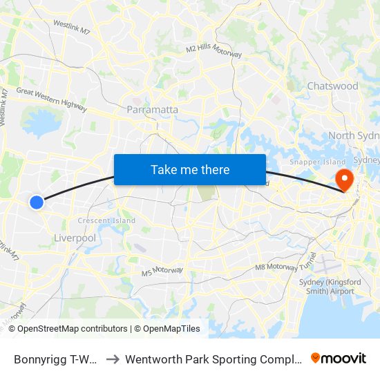 Bonnyrigg T-Way to Wentworth Park Sporting Complex map