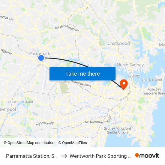 Parramatta Station, Stand A2 to Wentworth Park Sporting Complex map