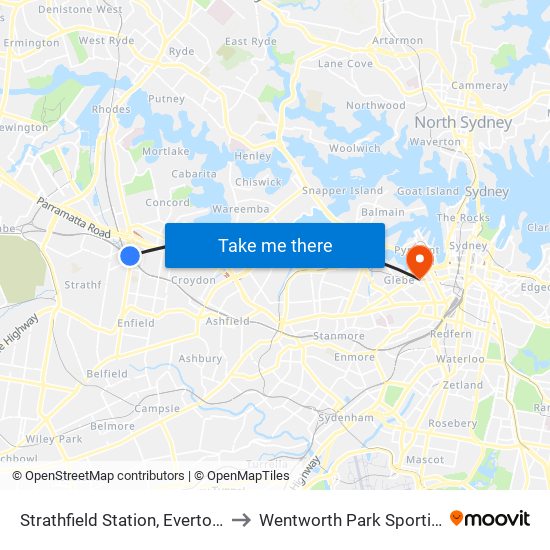 Strathfield Station, Everton Rd, Stand B to Wentworth Park Sporting Complex map