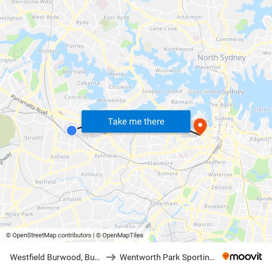 Westfield Burwood, Burwood Rd to Wentworth Park Sporting Complex map