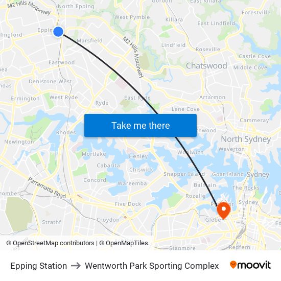 Epping Station to Wentworth Park Sporting Complex map