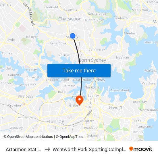 Artarmon Station to Wentworth Park Sporting Complex map