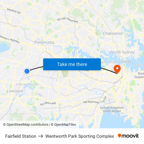 Fairfield Station to Wentworth Park Sporting Complex map